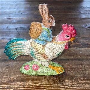 Decorative Bunny Riding Rooster Figurine - Multicolor